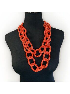 Zara Vivid Orange Enameled Chain Necklace Statement Large Chunky